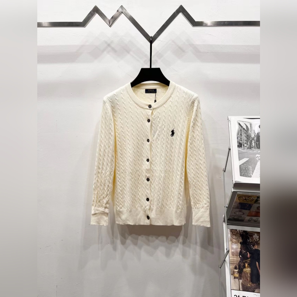 Ralph Lauren Women's White Logo Knit Cardigan
